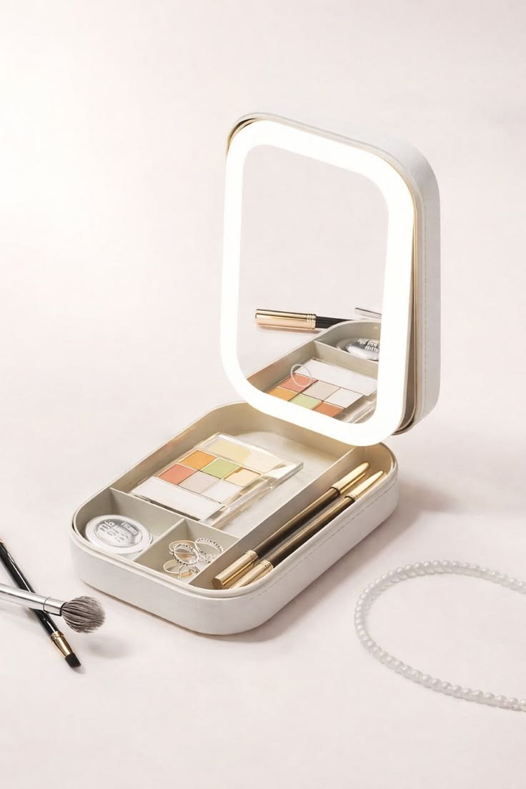 LumiGlow LED Mirror Makeup Organizer Case
