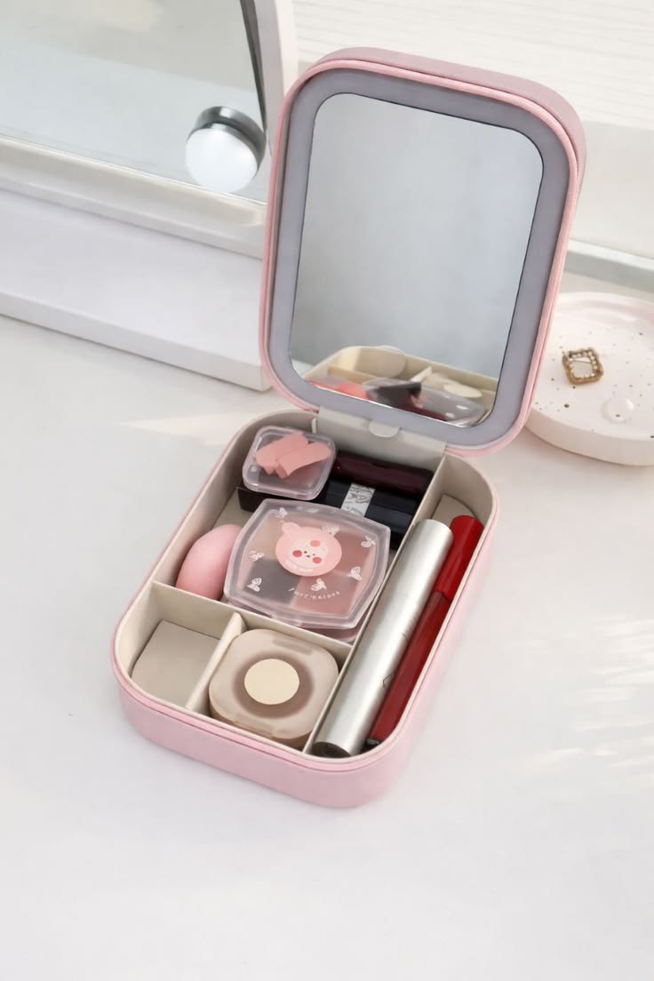LumiGlow LED Mirror Makeup Organizer Case