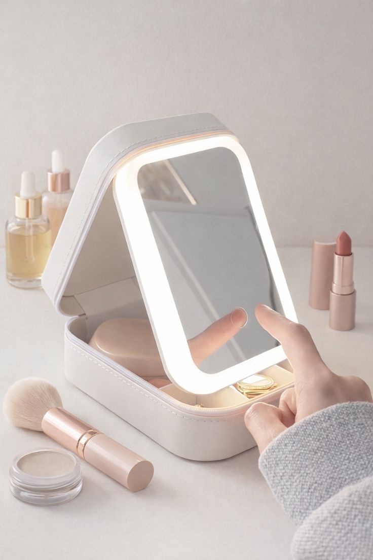 LumiGlow LED Mirror Makeup Organizer Case