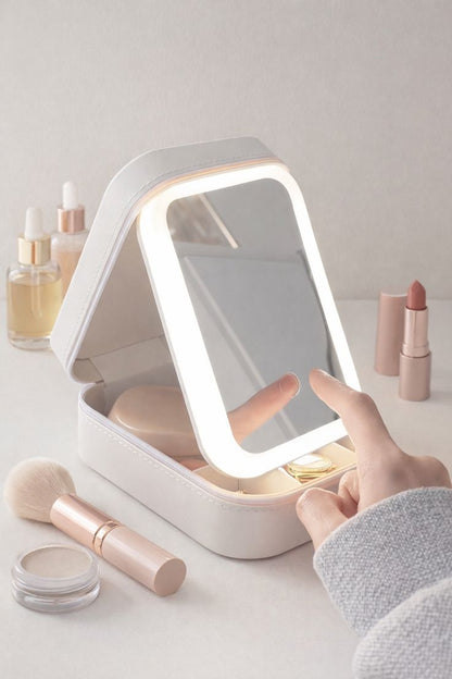 LumiGlow LED Mirror Makeup Organizer Case